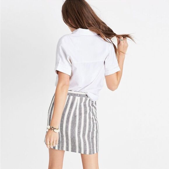 Madewell Gray & White Linen Striped Lace Up Skirt 4 - Picture 3 of 8